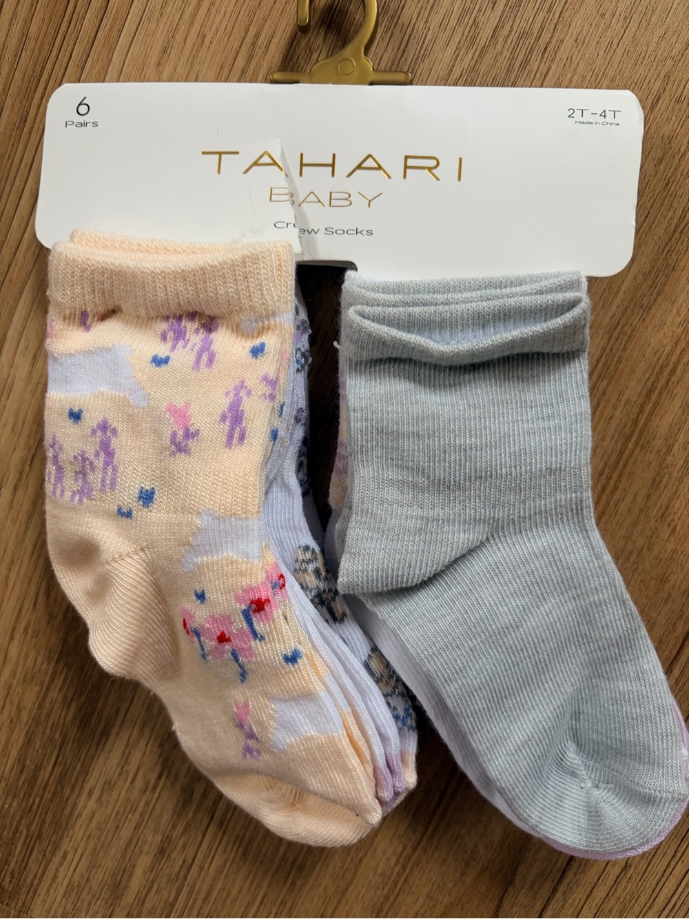 Tahari Baby Peach, Gray & Purple Patterned Crew Socks - 6 Pack